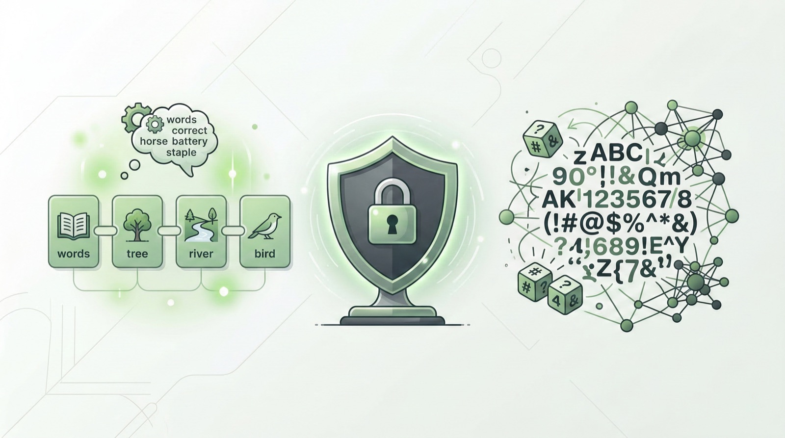 Ilustración comparativa entre passphrase y contraseña aleatoria